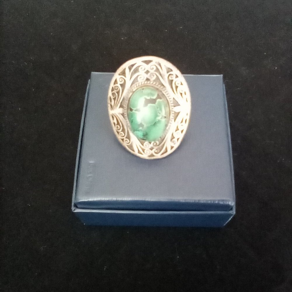 Master Carved Green Turquoise Ring